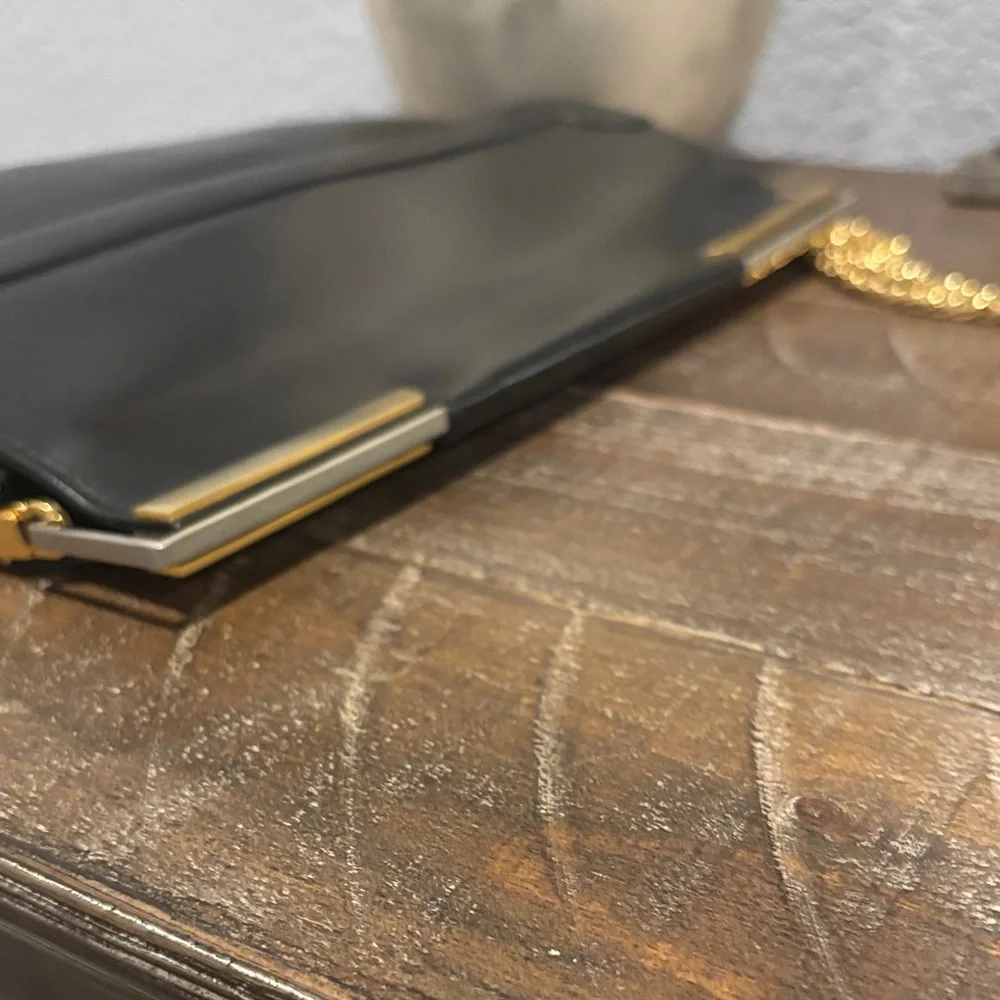 Bally‎ Black Leather Clutch/crossbody with Gold Accents bag